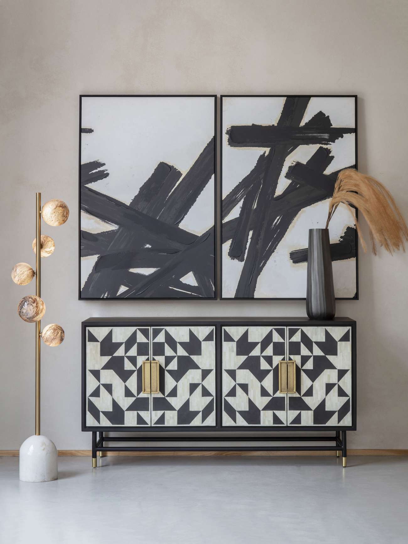 Constellation Bronze & White Marble Orb Floor Lamp